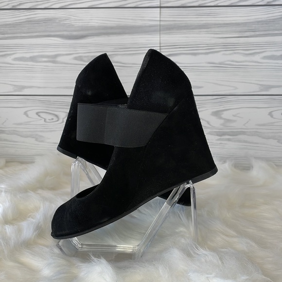 Stuart Weitzman Suede Peep-Toe Wedges - Picture 12 of 14